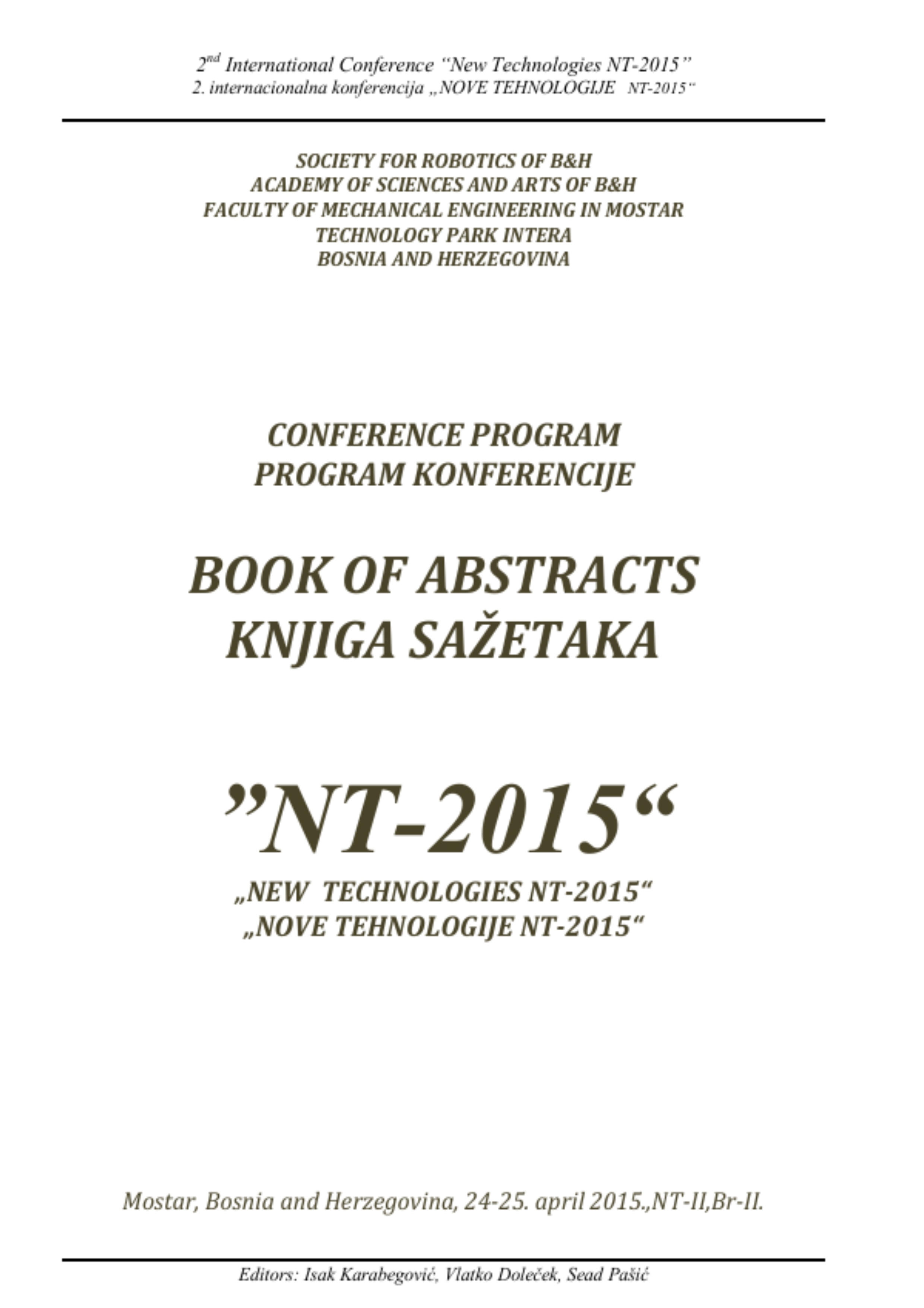2nd International Conference „New Technologies, Development and Application“ (NT-2015)